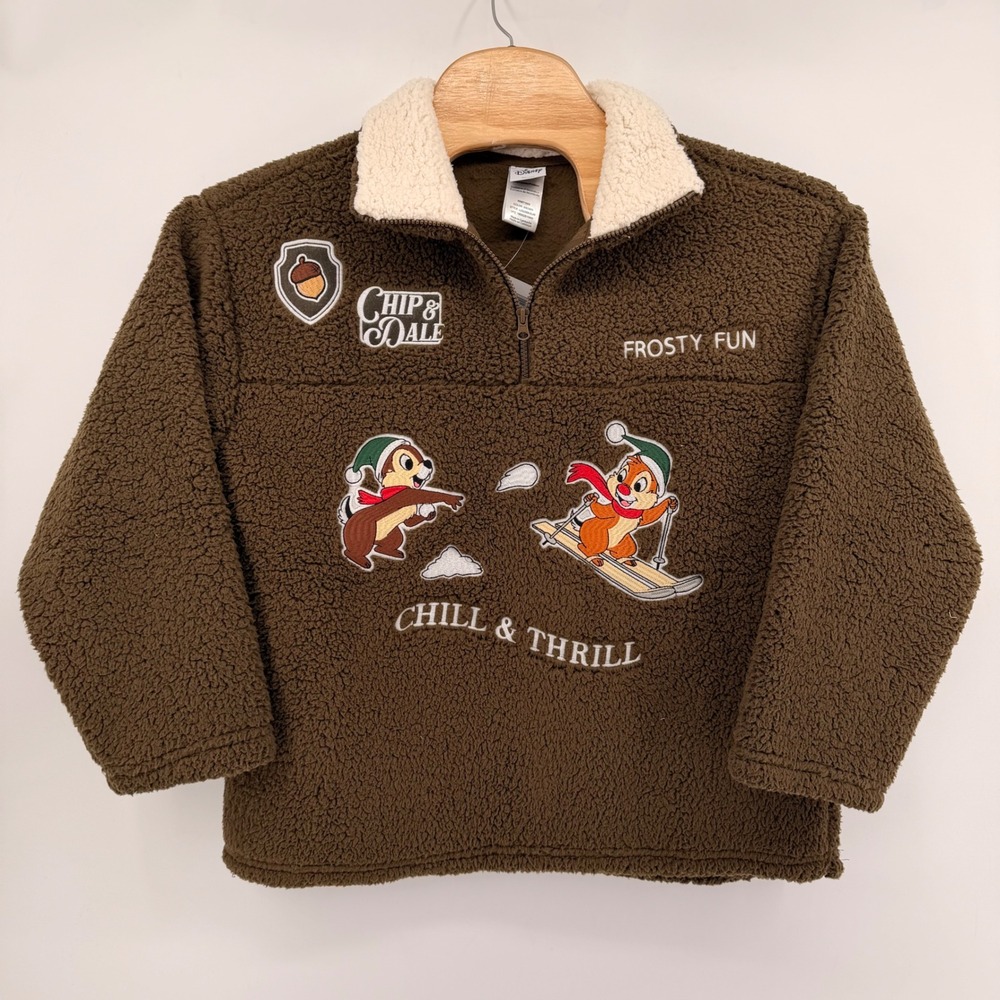 Disney Sherpa Pullover Womens L Brown Chip & Dale Winter Frosty Fun Quarter Zip